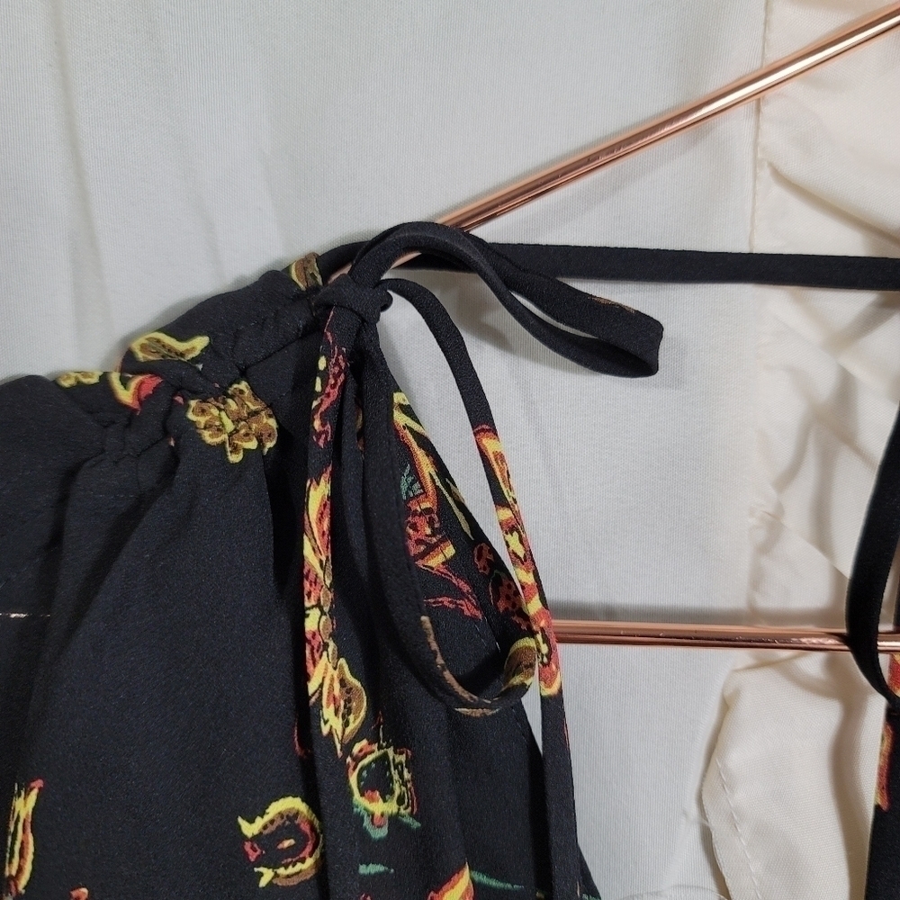 A.L.C. Clara Black Silk Shirt Moody Floral Print Short Flutter Sleeve 4 - Picture 6 of 10